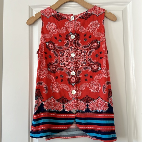 Anthropologie's Fig & Flower Paisley Border Print Tank w Abalone Buttons in Back - Picture 1 of 10